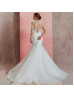 Long Sleeve Beaded Ivory Lace Tulle Wedding Dress